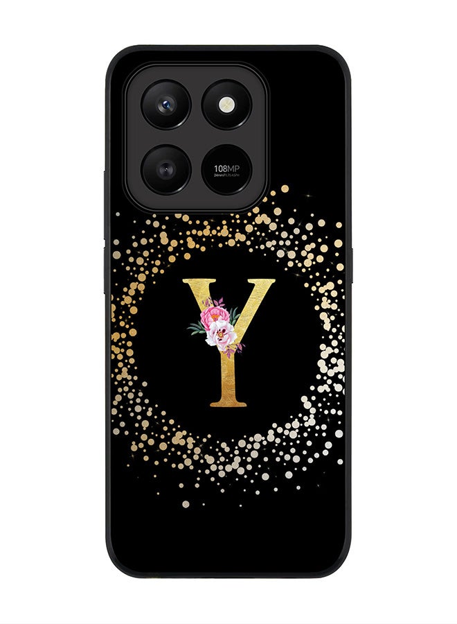 Stylizedd For Honor X7d 4G / X7d 5G / 400 Smart Case,Slim fit Camera Protection, Shockproof Thin Phone cover  - Custom Monogram Floral - Y ( Black ) - Image 1